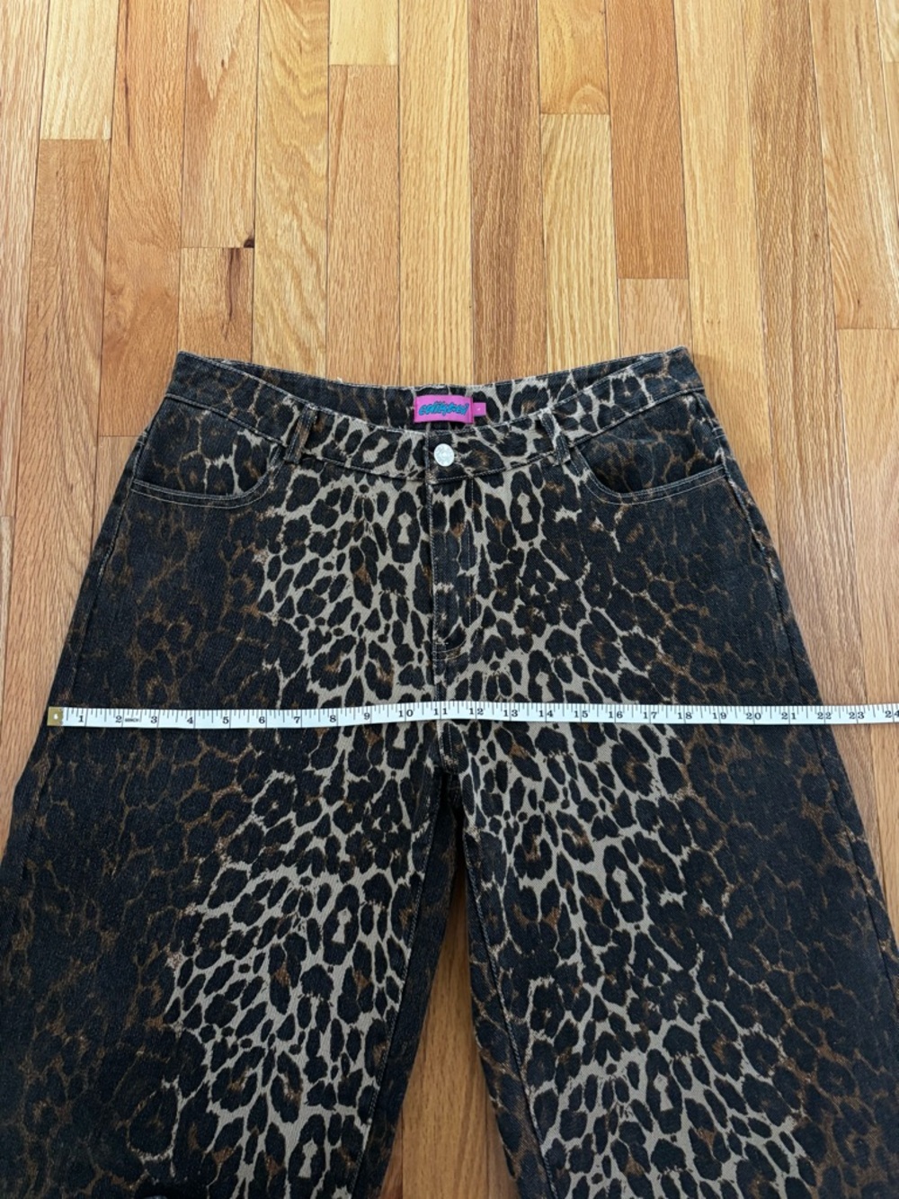 Edikted Leopard Print Wide Leg, Low Rise Jeans